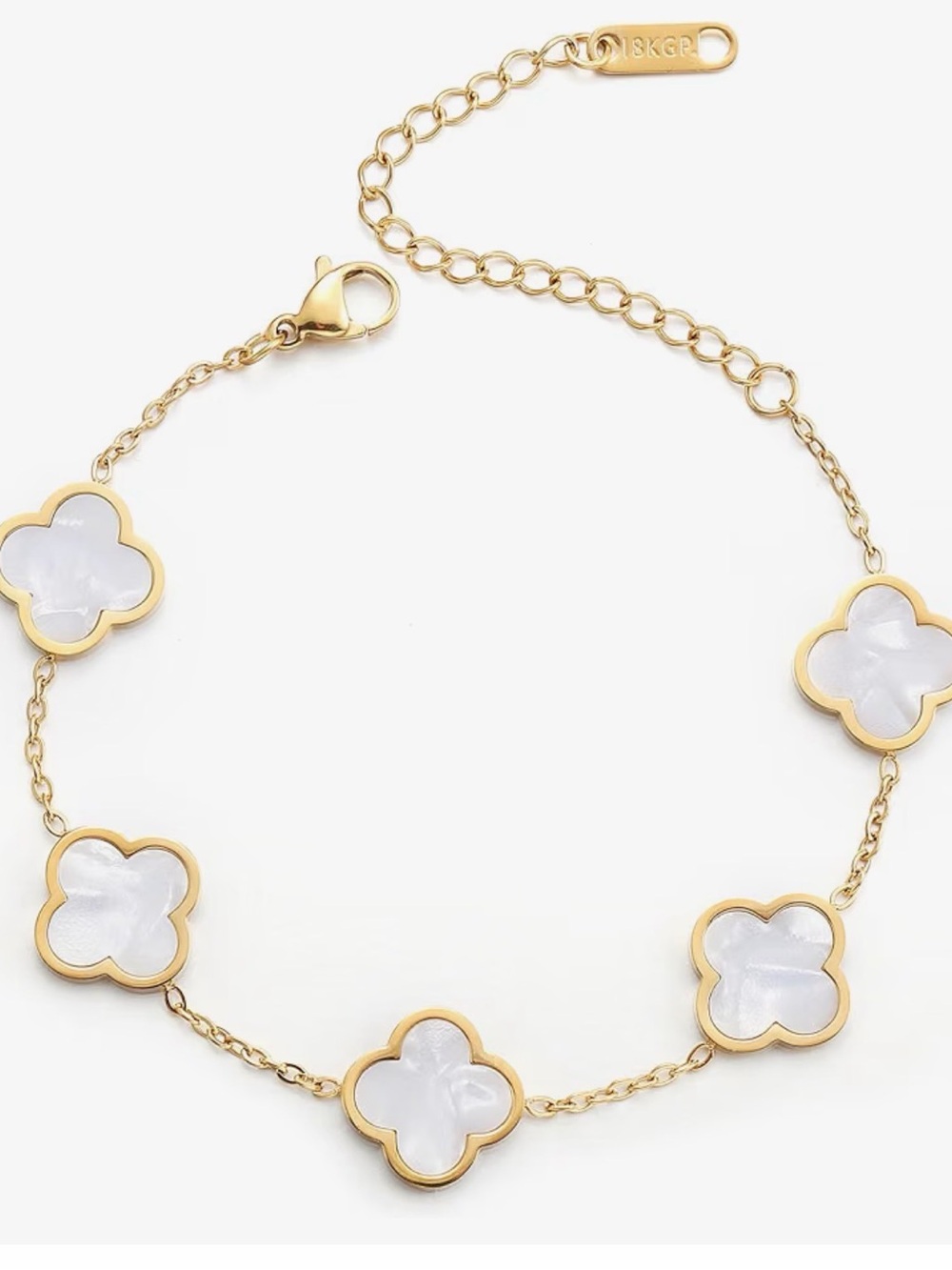 Four Leaf Clover Gold and White Clover Link Bracelet - 18K Gold Plate
